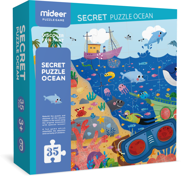 Secret Puzzle- Ocean Games Cardboard 35 pcs With An Adventure Glasses For Kids