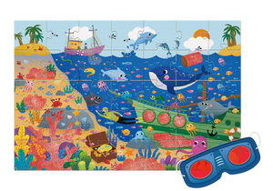 Secret Puzzle- Ocean Games Cardboard 35 pcs With An Adventure Glasses For Kids